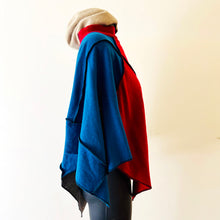 Load image into Gallery viewer, Upcycled from three different cashmere sweater tops, that were filled with holes and somewhat tattered...used the bits remaining that were still intact and still soft as ever. Gathered loosely on the sides so it keeps cozy to your body, with wide turtleneck. This top is V-shaped, and a loose fit for variety of body types! Perfect lightweight and warm top or layer for winter!  