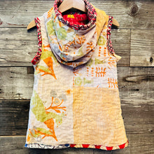 Load image into Gallery viewer, Upcycled from a salvaged vintage hand woven Indian Kantha blanket. Sweet little hoodie, super lightweight, and can be worn as a dress or longer flowy top with leggings. Lots of vibrant color, outside and inside is different and with beautiful detail, a sweet and very unique piece! 
 Handcrafted with love and intention. 
Upcycled sleeveless dress
One-of-a-kind
Vibrant color vibes
Handmade in Santa Cruz, CA