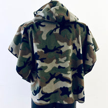 Load image into Gallery viewer, Upcycled from remnant camp fleece scrap, size versatility - youth and adult alike! Extremely lightweight, flowy, with an oversized hoodie. It's THE perfect layer of warmth, and cozy. 
Handcrafted with love and intention.
Fall woods cozy vibes
One-of-a-kind
Cold wash
Handmade in Santa Cruz, CA