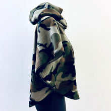Load image into Gallery viewer, Upcycled from remnant camp fleece scrap, size versatility - youth and adult alike! Extremely lightweight, flowy, with an oversized hoodie. It's THE perfect layer of warmth, and cozy. 
Handcrafted with love and intention.
Fall woods cozy vibes
One-of-a-kind
Cold wash
Handmade in Santa Cruz, CA