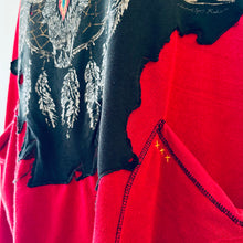 Load image into Gallery viewer, Upcycled from  french terry remnant, and salvaged graphic from a cotton jersey top. Lightweight, super flowy, with oversized front pockets and hoodie. A perfect layer of cozy.
Handcrafted with love and intention.
Upcycled poncho
Western vibes
One-of-a-kind
Cold wash
Handmade in Santa Cruz, CA