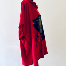 Load image into Gallery viewer, Upcycled from  french terry remnant, and salvaged graphic from a cotton jersey top. Lightweight, super flowy, with oversized front pockets and hoodie. A perfect layer of cozy.
Handcrafted with love and intention.
Upcycled poncho
Western vibes
One-of-a-kind
Cold wash
Handmade in Santa Cruz, CA