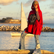 Load image into Gallery viewer, Upcycled from  french terry remnant, and salvaged graphic from a cotton jersey top. Lightweight, super flowy, with oversized front pockets and hoodie. A perfect layer of cozy.
Handcrafted with love and intention.
Upcycled poncho
Western vibes
One-of-a-kind
Cold wash
Handmade in Santa Cruz, CA