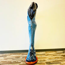 Load image into Gallery viewer, Upcycled from salvaged denim overalls, super colorful denim pants, and a lot of hand stitching and other denim scraps for embellishments and fun and unique detail. Base jeans are from American Rag Cie adult size 1 (XS/S adult), and in excellent condition! All intentional distress/rips that are significant have been also lined with fun fabric, so this piece is durable! Added amazing denim bits and pieces to create medium-flared bottoms. 