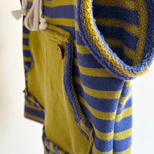 Load image into Gallery viewer, Upcycled from an adult oversized Free People cotton blend top. One front pocket, hoodie and cute little details for one of a kind fly. This piece is a perfect colorful and eclectic layer of love and added warmth! 
Handcrafted with love and intention. 
Upcycled and one-of-a-kind
One front pockets 
Handmade in Santa Cruz, CA
Cold wash