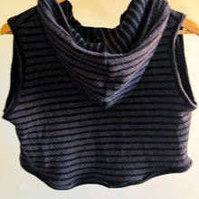Load image into Gallery viewer, Upcycled bolero vest, from striped wool scraps (remnants from another project). Waste nothing! Lightweight and a perfect layer of cozy! Two pockets for just in case you find a little treasure along your way!
Handcrafted with love and intention. 
Handmade in Santa Cruz, CA
One-of-a-kind
Super comfortable 
Cozy layer of warmth
Cold wash, hang dry