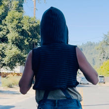 Load image into Gallery viewer, Upcycled bolero vest, from striped wool scraps (remnants from another project). Waste nothing! Lightweight and a perfect layer of cozy! Two pockets for just in case you find a little treasure along your way!
Handcrafted with love and intention. 
Handmade in Santa Cruz, CA
One-of-a-kind
Super comfortable 
Cozy layer of warmth
Cold wash, hang dry