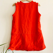 Load image into Gallery viewer, Upcycled from adult linen top and a super soft, vintage cotton pillowcase. Lined, and  perfect to wear as a dress or as a top with leggings.    Handcrafted with love and intention.   Upcycled sleeveless dress One-of-a-kind Lotus vibes Handmade in Santa Cruz, CA Cold wash
