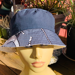 Blue and White Reversible Batik Bucket Hat - US size adult S/M