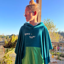 Load image into Gallery viewer, &lt;p&gt;Upcycled from remnant french terry scraps, with a hand fabric painted whimsical stencil print. Lightweight, super flowy, with oversized front pocket and hoodie. It&#39;s a perfect layer of cozy and playful: EASY, TIGER.&lt;/p&gt; &lt;p&gt;Handcrafted with love and intention.&lt;/p&gt;
