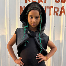 Load image into Gallery viewer, Upcycled from fleece remnant fabric. Oversized hoodie and sunrise vibes.&nbsp;

Handcrafted with love and intention.&nbsp;

Upcycled&nbsp;spirit vest
One-of-a-kind
Size 8-10 youth

Cold wash
Handmade in Santa Cruz, CA
