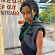 Load image into Gallery viewer, Upcycled from fleece remnant fabric. Oversized hoodie and sunrise vibes.&nbsp;

Handcrafted with love and intention.&nbsp;

Upcycled&nbsp;spirit vest
One-of-a-kind
Size 8-10 youth

Cold wash
Handmade in Santa Cruz, CA
