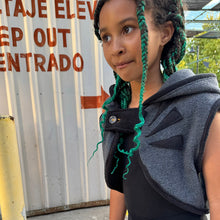 Load image into Gallery viewer, Upcycled from fleece remnant fabric. Oversized hoodie and sunrise vibes.&nbsp;

Handcrafted with love and intention.&nbsp;

Upcycled&nbsp;spirit vest
One-of-a-kind
Size 8-10 youth

Cold wash
Handmade in Santa Cruz, CA
