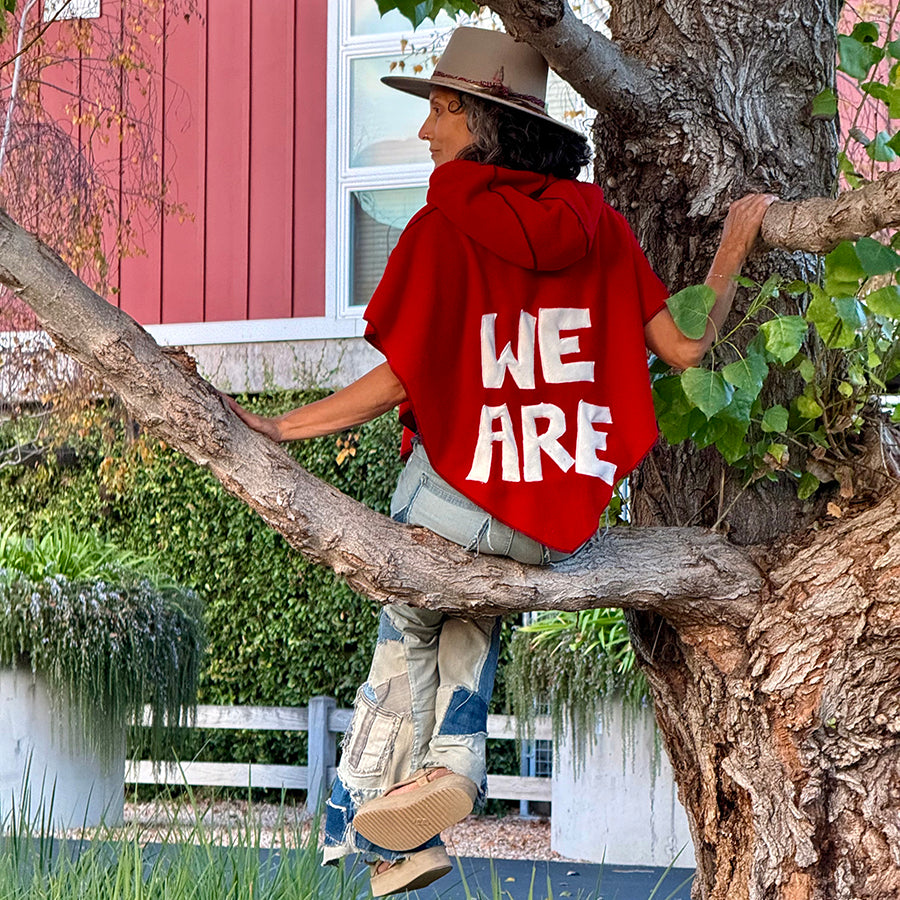 Upcycled from remnant fleece scraps, and to fit many. Super cozy, lightweight, flowy, with oversized hoodie. It's a perfect layer of open and expansive, and togetherness: I AM  WE ARE.

Handcrafted with love and intention.


Upcycled capelet poncho
Conscious and cozy vibes
One-of-a-kind
Cold wash
Handmade in Santa Cruz, CA