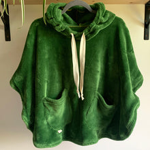 Load image into Gallery viewer, Upcycled from a kids plush fleece throw blanket. Lightweight, SUPER soft, and flowy, with oversized hoodie. Two sizeable pockets for your lovely hands or special little finds. Perfect layer of warmth and cozy for brisk starts to the day, or when the evenings cool down. Rolls up easy for packing on the go!&nbsp;
