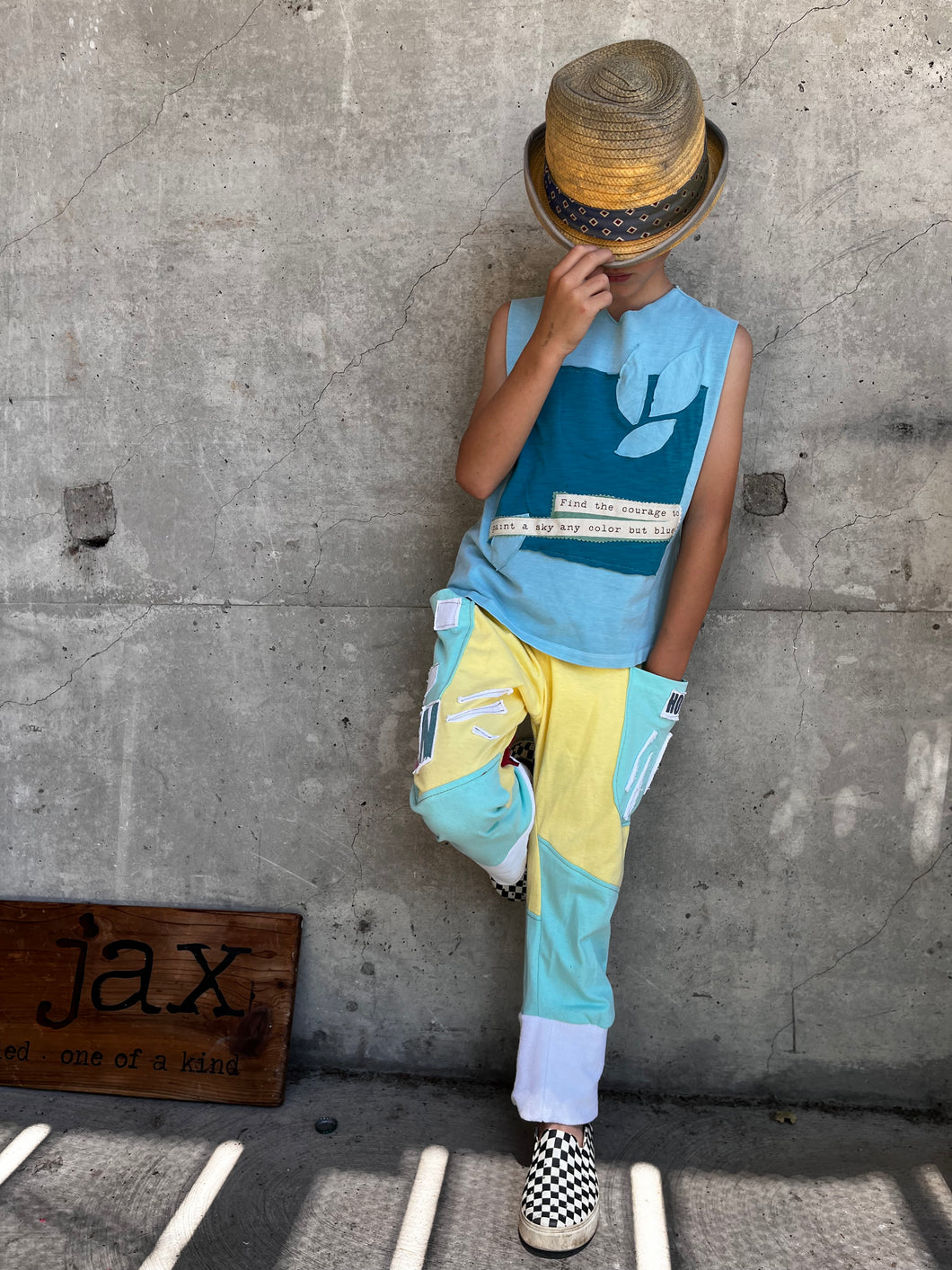 Upcycled from salvaged tee shirts and salvaged graphic word tees. All about comfort, all about being HONOR, and definitely all about being SEEN.   Handcrafted with love and intention.   Handmade in Santa Cruz, CA One-of-a-kind Conscious vibes Pocket for magical finds  Size 7-8 youth 