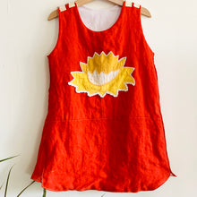 Load image into Gallery viewer, Upcycled from adult linen top and a super soft, vintage cotton pillowcase. Lined, and  perfect to wear as a dress or as a top with leggings.    Handcrafted with love and intention.   Upcycled sleeveless dress One-of-a-kind Lotus vibes Handmade in Santa Cruz, CA Cold wash
